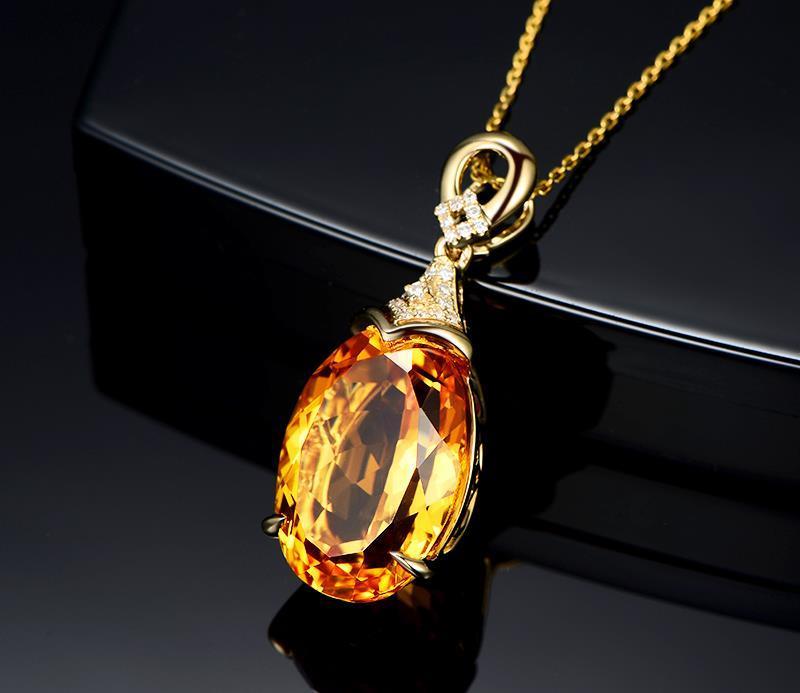 Product Introduction of Mặt dây chuyền bạc Sterling, Mặt dây chuyền pha lê màu vàng tự nhiên 13,98 Carat, Dát kim cương, Vòng Cổ Có Thể Tùy Chỉnh, dành cho phụ nữ 11