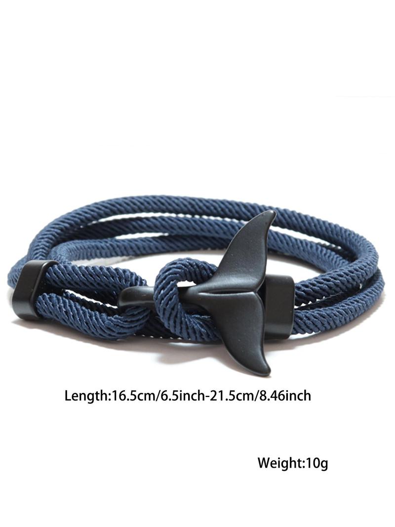 Product Introduction of Unisex Simple Style Plain Color Whale Tail Design Braided Layered Bracelet, Casual Trendy Adjustable Bracelet, Fashionable Accessories for Daily & Party Decoration 5
