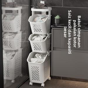 Bakul Dobi Kotor, Rak Penyimpanan Berbilang Lapisan, Tong Penyimpanan Pakaian, dengan Roda, untuk Pakaian dan Barangan Pelbagai, Sesuai untuk Kegunaan Bilik Mandi dan Rumah, Hamper Dobi Kotor, Fesyen, 2025 Supplies pan barang