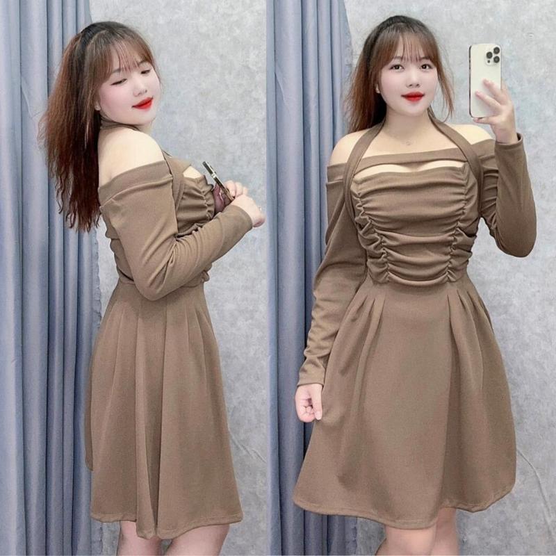 Đầm thiết kế thời trang big size nữ hottrend tay dài trễ vai dáng xòe dáng hách sang chảnh dành cho nàng chuppy thời trang xinh  G231