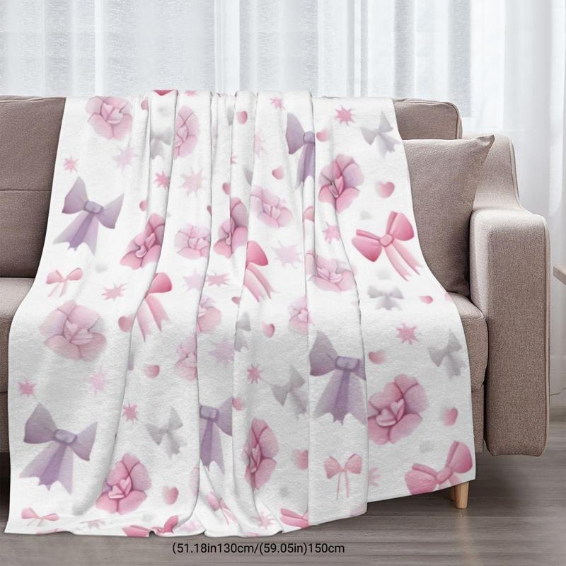 Bow Pattern Blanket, 1 Count Soft Throw Blanket, Air-conditioned Room Blanket, Warm Nap Blanket for Home Office Travel Camping, Valentine's Day, gift for her 3