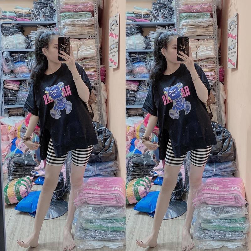 Đồ Bộ Nữ Lửng Gấu Robot  ESHOP Đồ bộ mặc nhà nữ Bigsize giá rẻ quần đùi legging thun cotton mặc đẹp dễ thương đi chơi ngủ kiểu dáng thể thao Áo Top