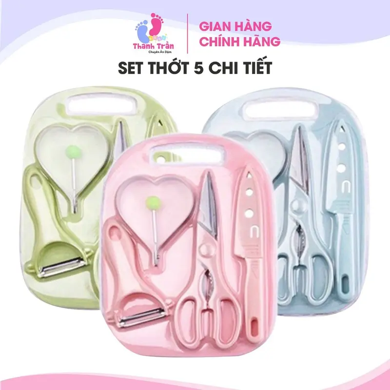 Set dao thớt 5 CHI TIẾT ăn dặm cho bé  ( hình thật shop chụp) 0