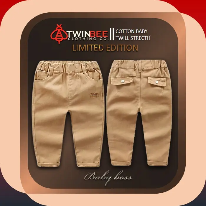 Twinbee Celana Panjang Anak Hanssel Baggy Warna Mocca Chino Twill strecth Usia 2 3 4 5 6 Tahun Premium Kualitas Import