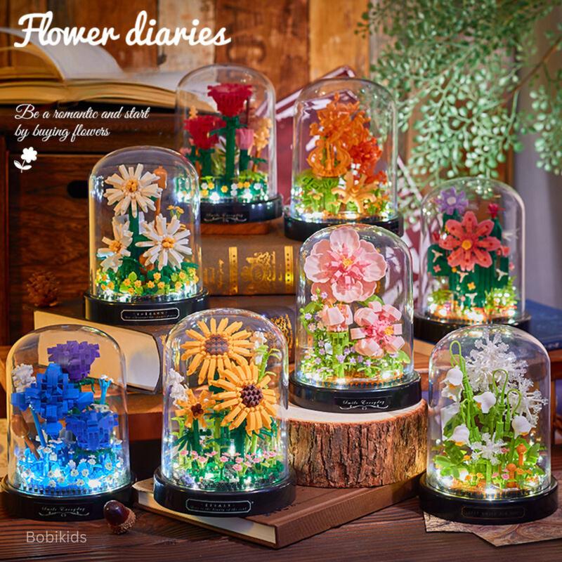 Bộ Xếp Hình Hoa Tương Thích Với Xếp Hình Lego, Lắp Ráp Nhà Ánh Sáng Miniature, Book Nook, Đồ Trang Trí Xinh Xắn, Quà Tặng Đáng Yêu, Tháo Lắp Toy Bộ Lắp Ráp Đồ Chơi Lắp Ráp bricks Tết
