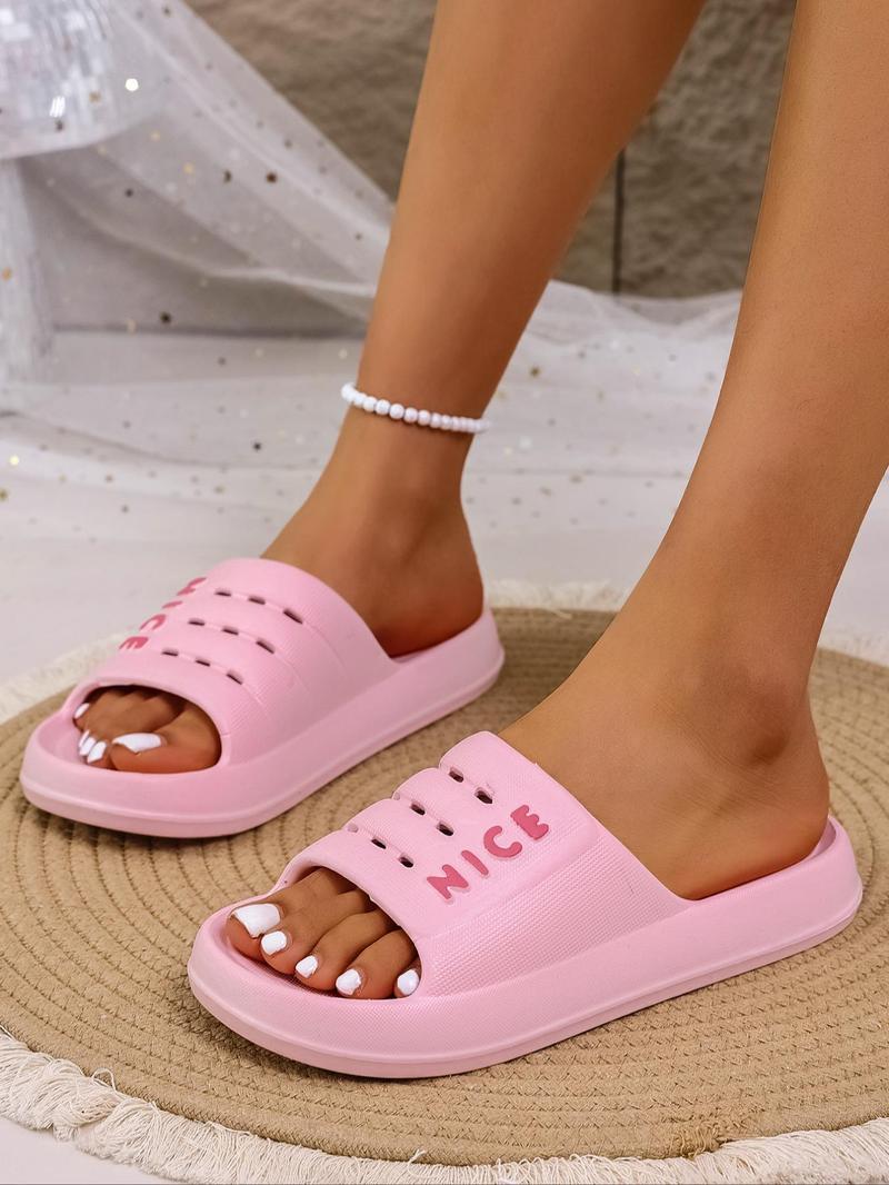 Product Introduction of Women's Letter Print Slides, Casual Comfortable Breathable Non-slip Slippers for Indoor Outdoor Beach, Soft Sole Slippers for Daily Wear, Walking Shoes 6