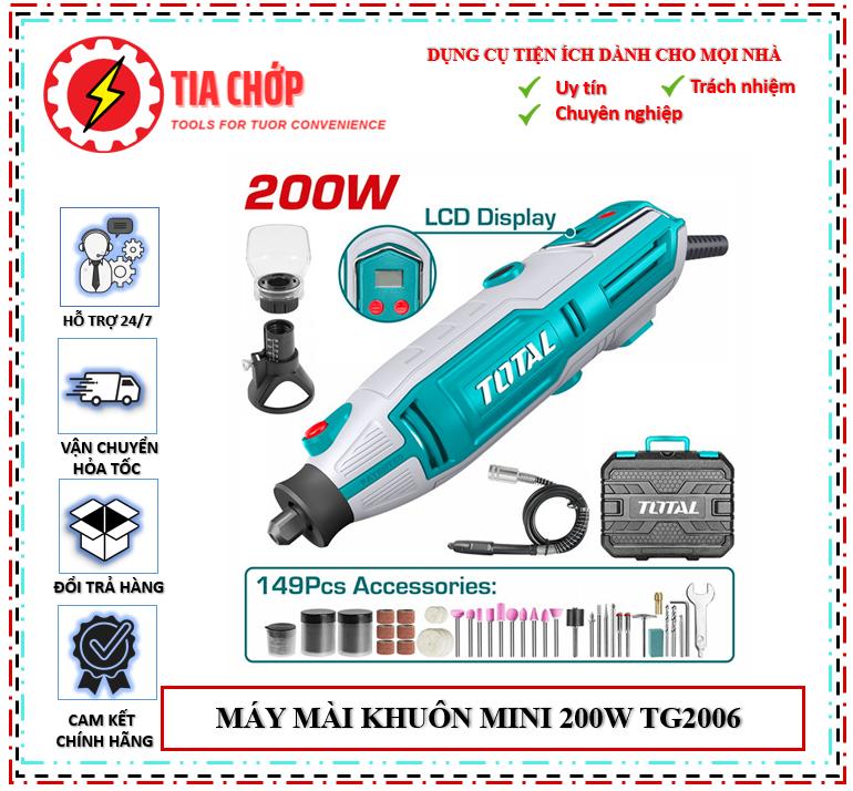 Máy mài khuôn mini TOTAL TG2006 200W với tốc độ không tải từ 10000-40000rpm, kèm 149 món linh kiện