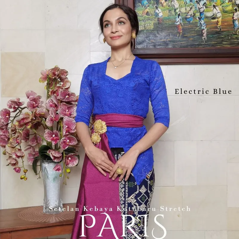 Setelan Kebaya Brokat Paris Stretch dan Bawahan Rok Kamen Knit Stretch Selendang Pengantin Pesta Wisuda Modern 1