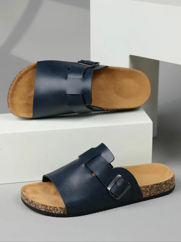 Men's Vintage Cork Design Slide Sandals, Casual Comfortable Breathable Non-slip Slippers for Summer, Fashionable Shoes for Indoor & Outdoor Wear, Boy 4