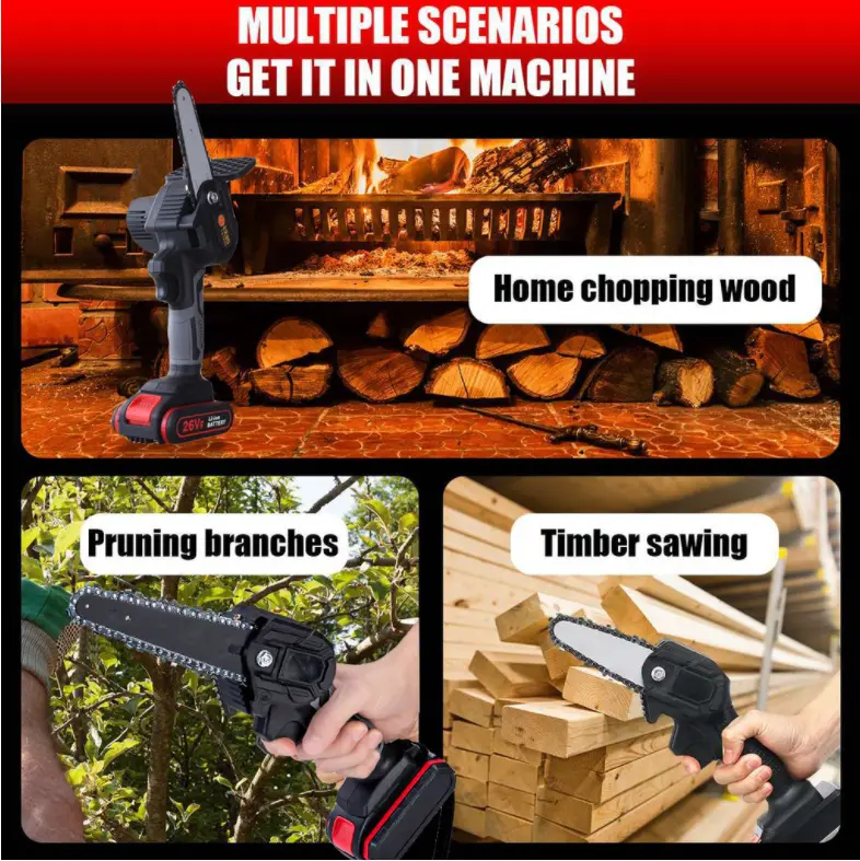 chainsaw 6 inch  cordless chainsaw 1200w  chainless  manual woodworking tools cordless woodworking toolsGergaji Listrik Rantai Elektrik Mini Portable Handheld Chain 8