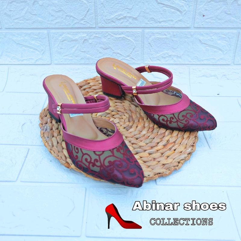 Wedges flat brukat/sandal wanita pesta hak 5 cm Shoes Sendal wanita clairine shoes ringan tan krem Modest Brown sepatu heels 2