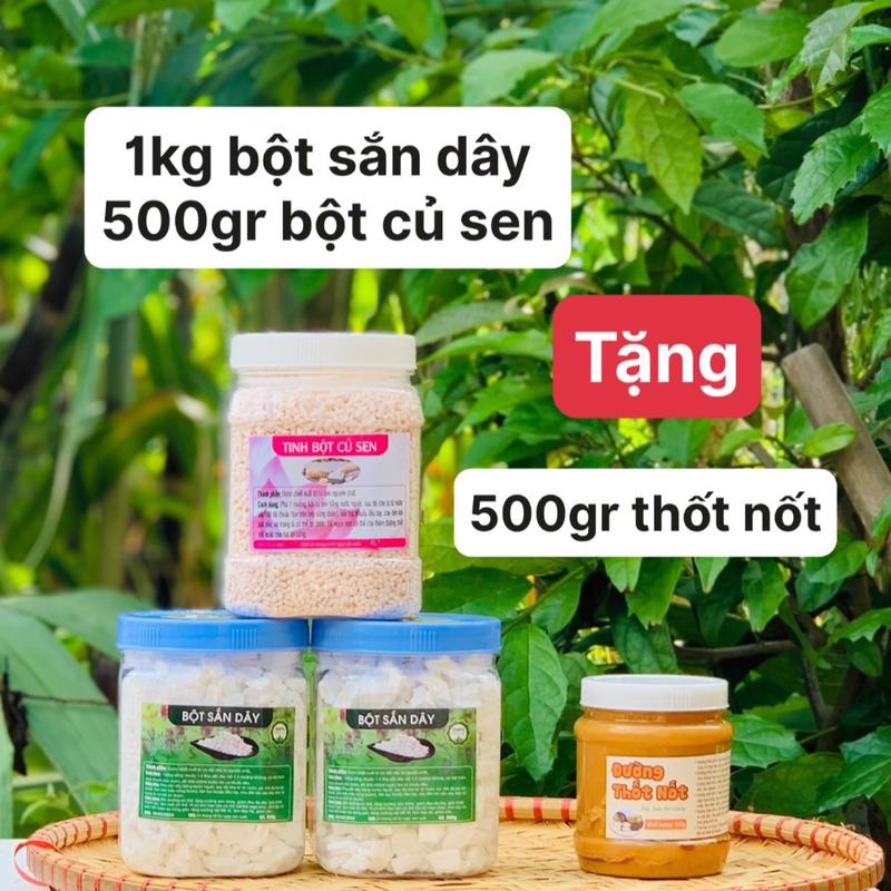  Combo 1kg Bột Sắn Dây + 500gr Bột Củ Sen + Tặng kèm 500gr Đường Thốt Nốt Ba mẹ con Nhà Ngọc 