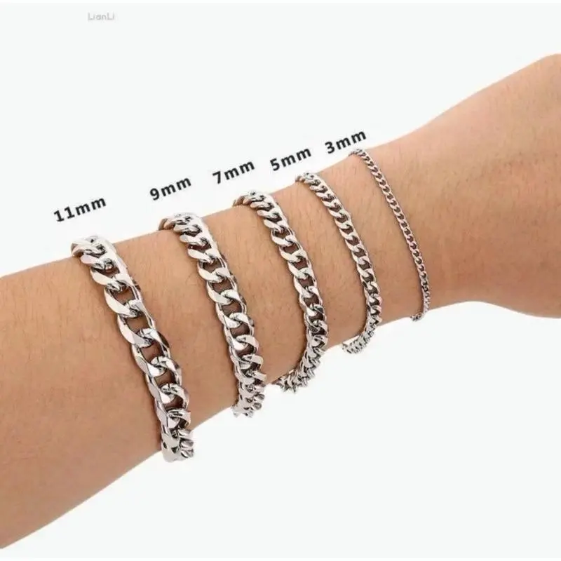 COD|| gelang tangan rantai stainless steel silver anti karat (beli 2 dapat bonus)