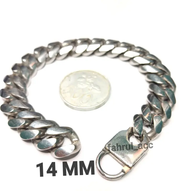 Gelang Rantai Stainless Monel Baja Putih: Elegan dan Tahan Lama, Lebar 7mm, 11mm, dan 14mm Perhiasan Silver Bracelets 1