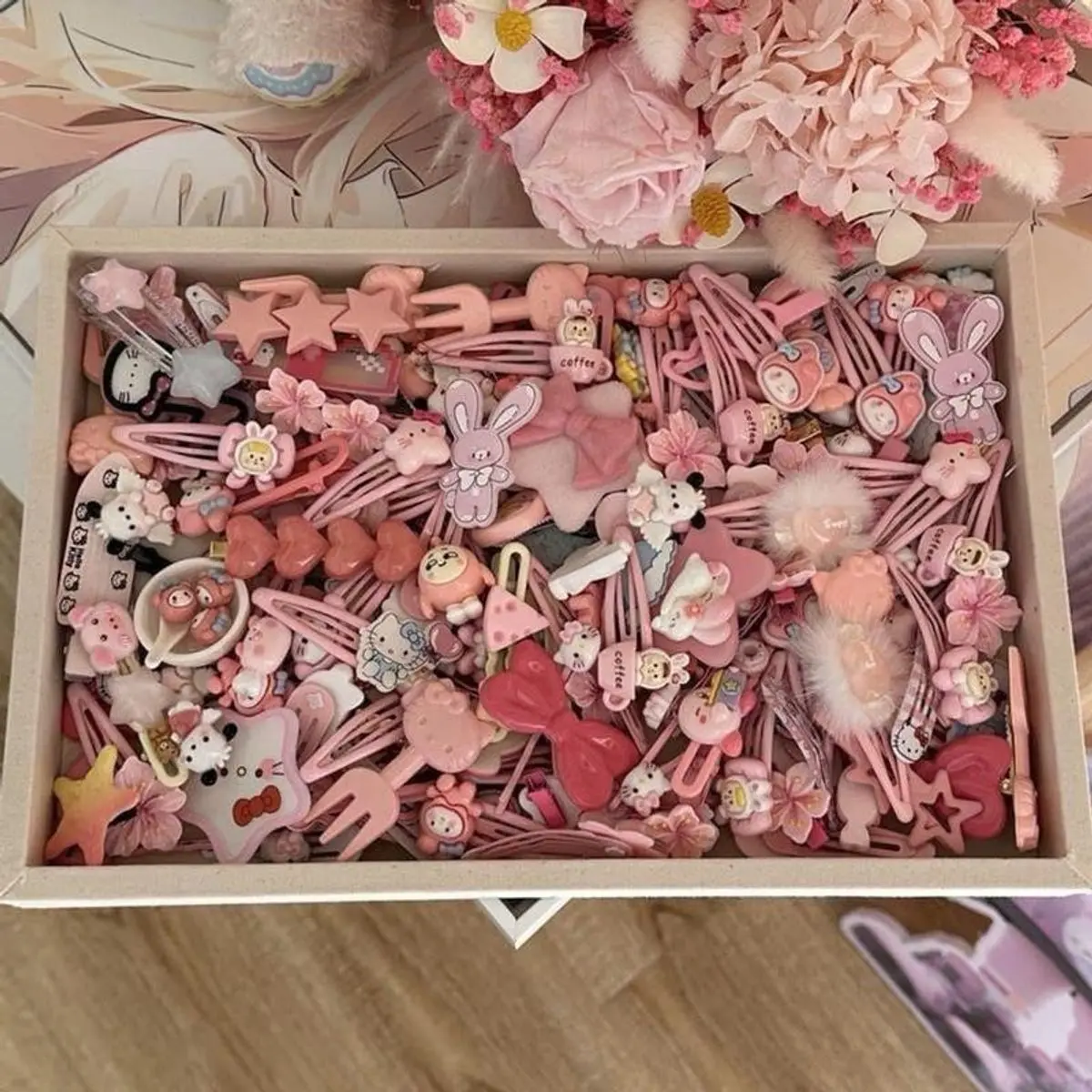 Set 50 kẹp tóc mix hình ngẫu nhiên siêu cute tone màu hồng cam Nữ