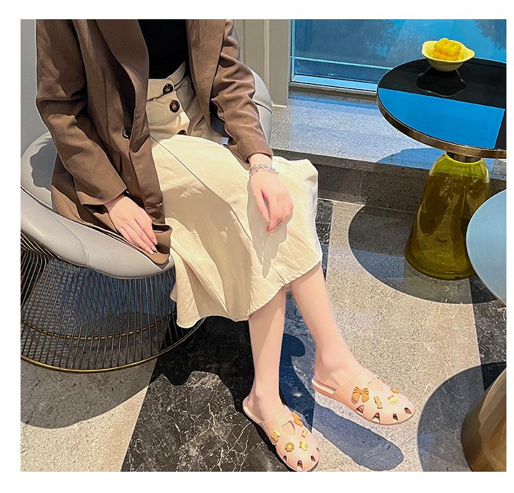 Product Introduction of Closed Toe Half Slippers Women's Summer Korean Style Outdoor Wear Summer Foreign Style Sweet New Ins Fairy Style Bow Flat Slippers 10