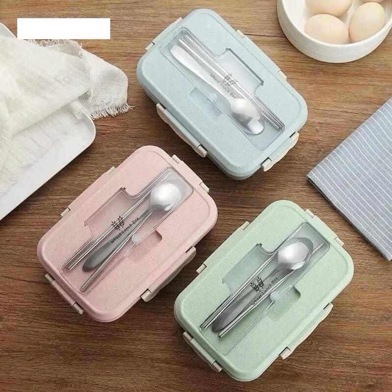 ￼Hộp đựng cơm lúa mạch 3NGĂN, tặng kèm đũa thìa inox tiện lợi (hộp cơm 3 ngăn) 0