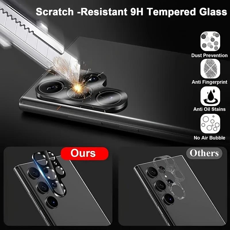 Product Introduction of Aluminum Alloy Camera Lens Protectors for Samsung Galaxy S23 Ultra S22 Ultra - 2PCS HD Tempered Glass Screen Protector, Scratch-Resistant, Easy Installation, Fingerprint Resistant Film for S4 S22 S23 Plus 4