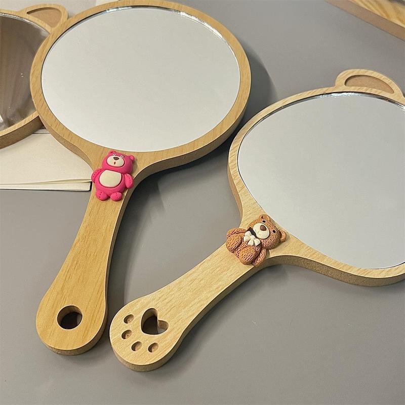 New High-end Handheld Niche Rectangular Princess Makeup Mirror with Wooden Handle, High-definition Portable Pocket Mirror 2