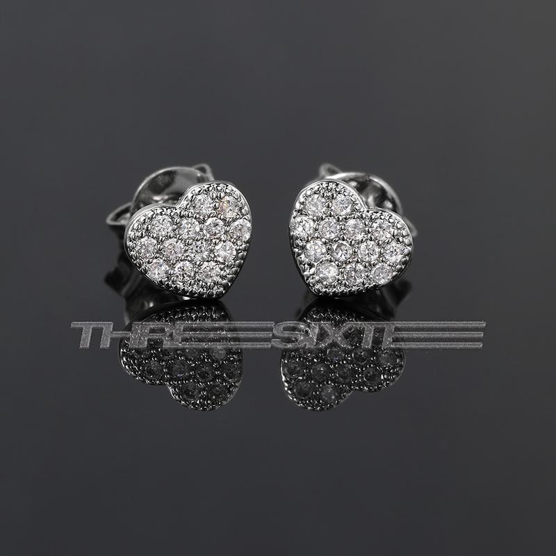 Product Introduction of Y2K ThreeSixtee Heart Iced Bling Stud Earrings 6MM to 9MM For Men / Women Stone Hypo-Allergenic 3