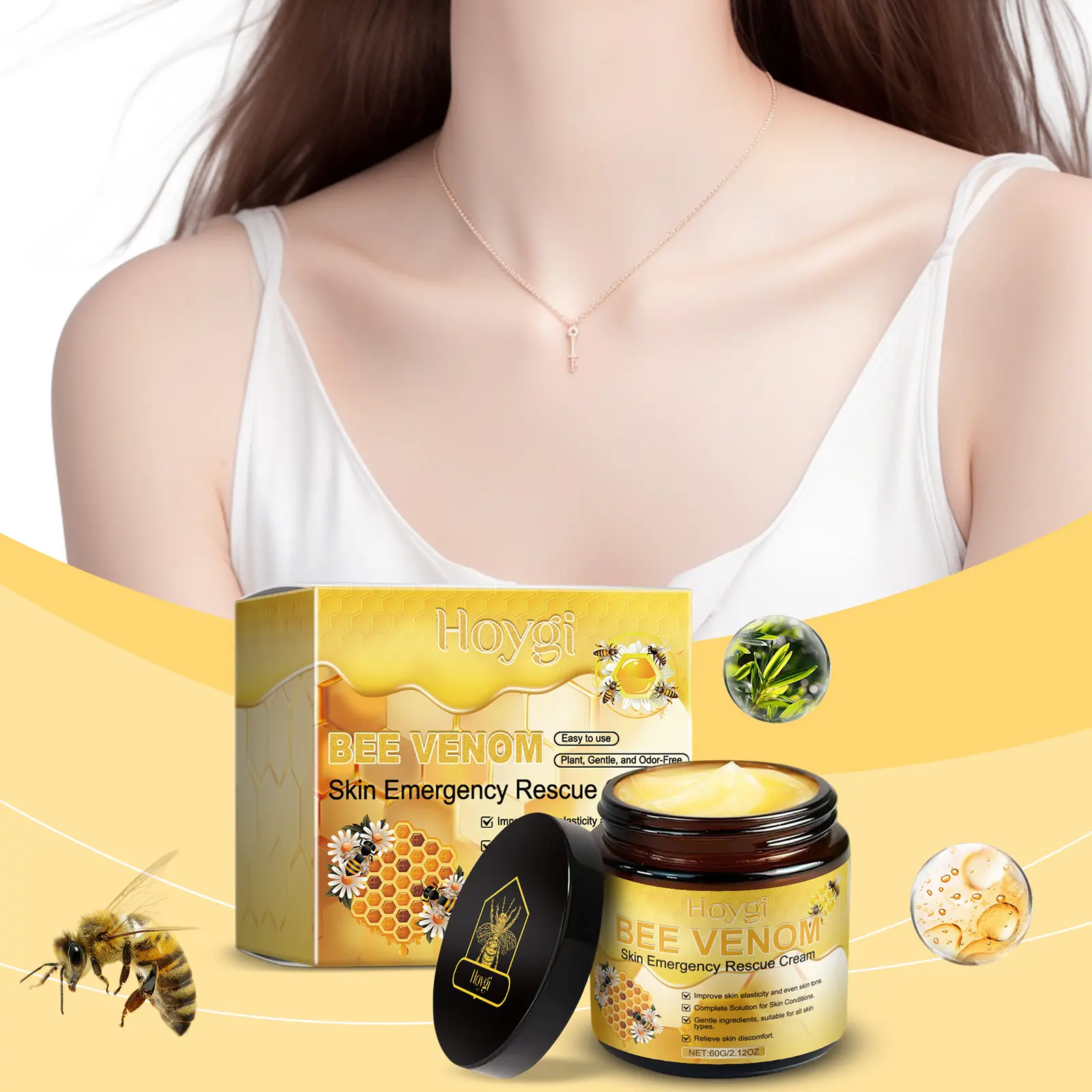 60g Hoygi Bee Venom Skin Care Cream Improve Dry Skin, Nourish and Moisturise Your Skin, Daily Application and Massage Care Cream