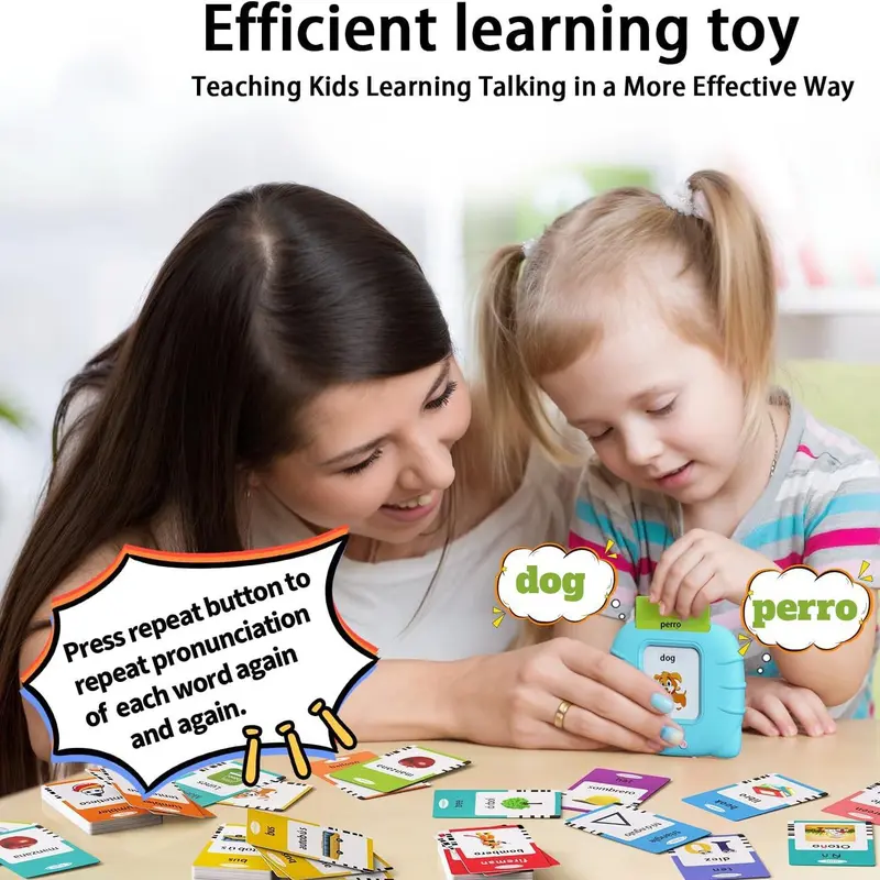 Bilingual Talking Flash Card, 510 Words Spanish & English Bilingual Talking Flash Card, Animal Sensory Speech Audible Toys, Bilingual Flash Cards Gifts for Kids 5