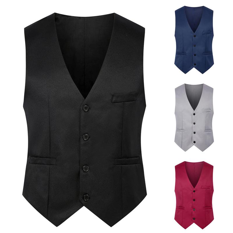 Bộ Đồ Đơn Giản Màu Trơn Cho Nam, Áo Vest Ôm Sát, Cổ Chữ V, Không Tay, Ngực Đơn, Giải Trí, Tiệc Tùng, Quán Bar, Váy Dự Tiệc, Áo Ghi Lê, Quần Áo Bảo Hộ Lao Động 0