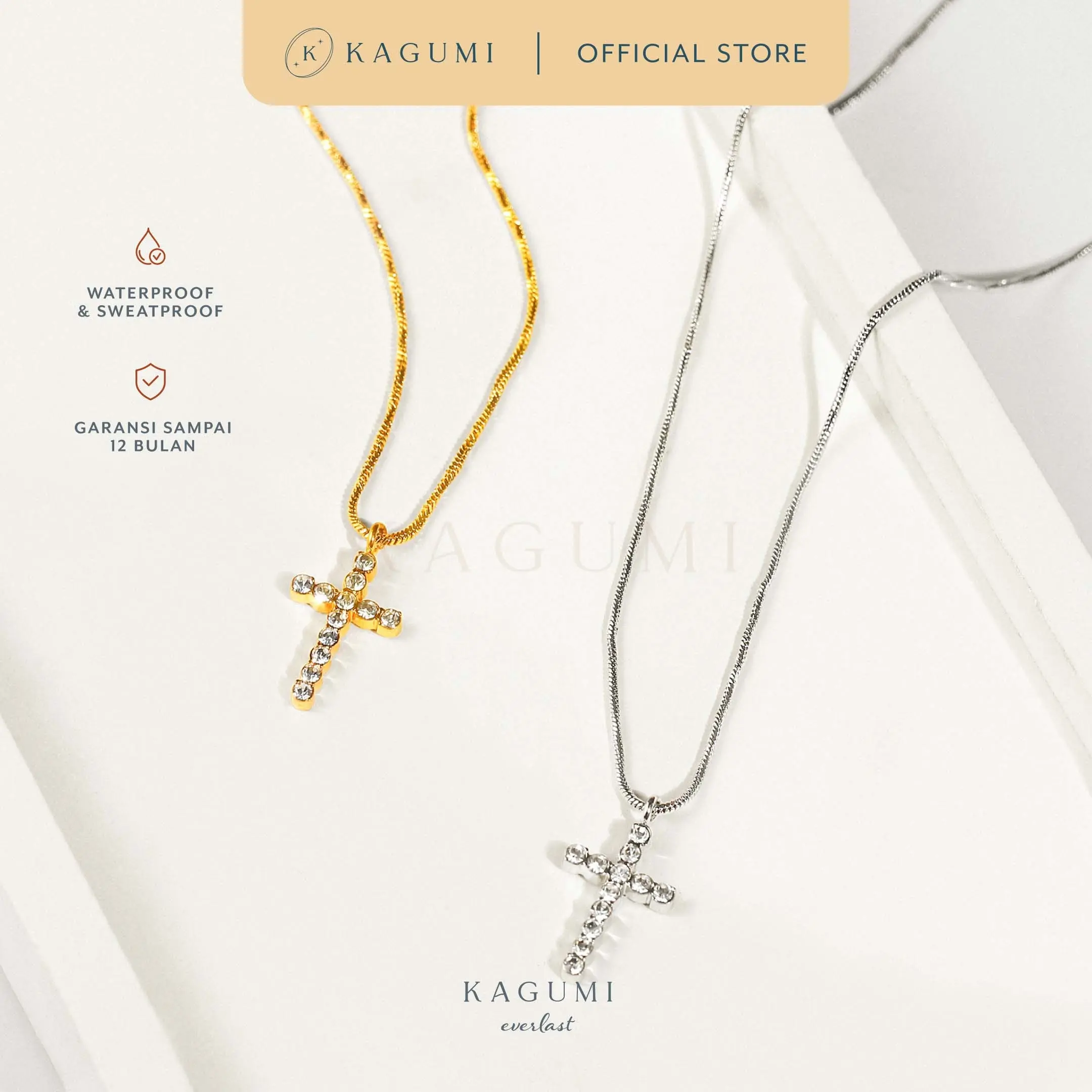KAGUMI Everlast - Crystal Cross Necklace | Kalung Salib Kristal Titanium Wanita