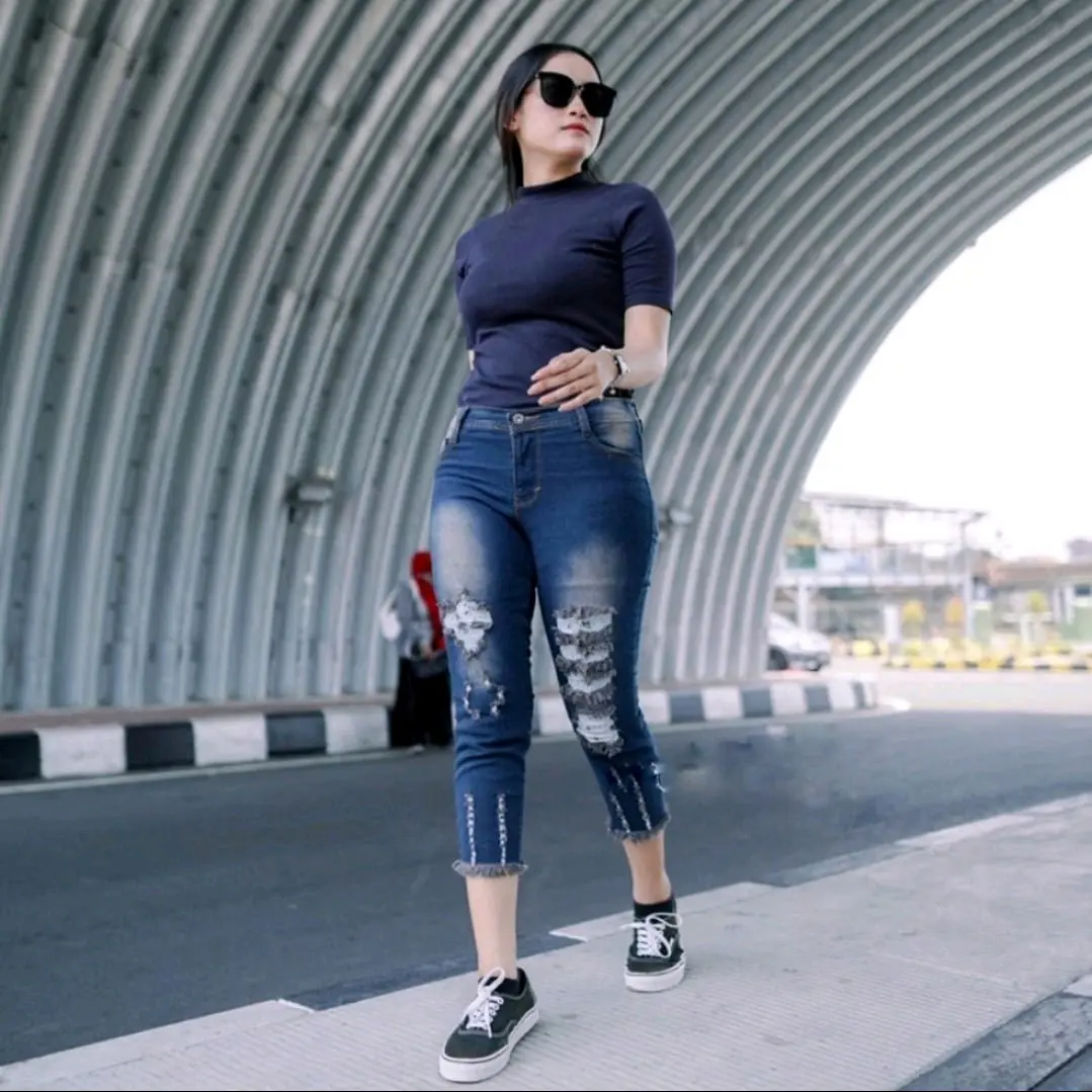 JENNER CELANA JEANS 7/9 RIPPED WANITA - CELANA JEANS WANITA Brown Panjang