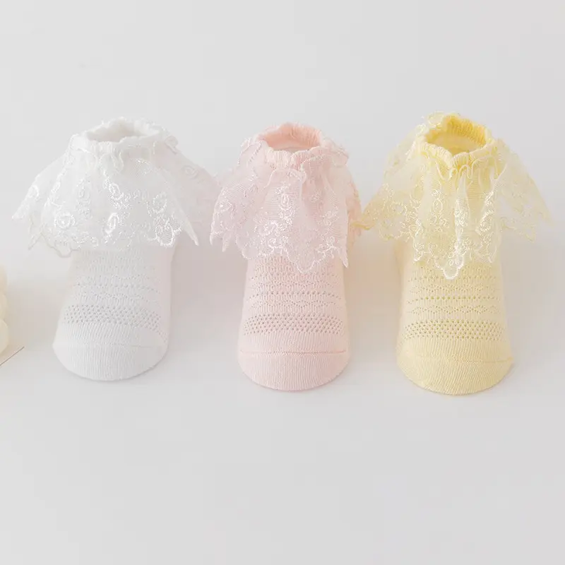 Boboho - Kaos Kaki Renda Anak Bayi Perempuan / Baby Socks Bahan Katun Lembut Cewek Kuning Merah Putih 6