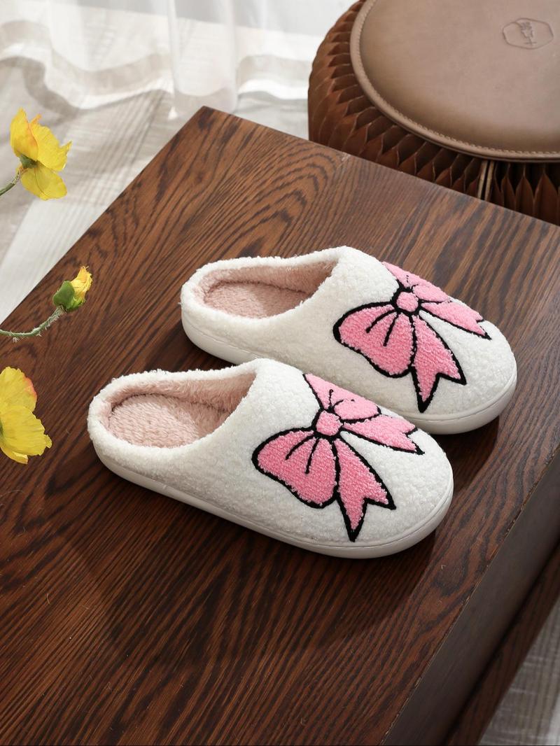 Product Introduction of Women's Cute Bowknot Design Plush Slippers, Casual Soft Comfortable Home Slippers, Warm Slippers for Indoor & Outdoor Use for Fall & Winter 13
