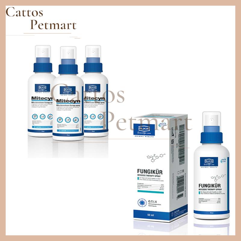 Thuốc trị nấm ghẻ viêm da cho chó mèo thú cưng Alkin Mitecyn Fungikur 50ml CATTOS PETMART