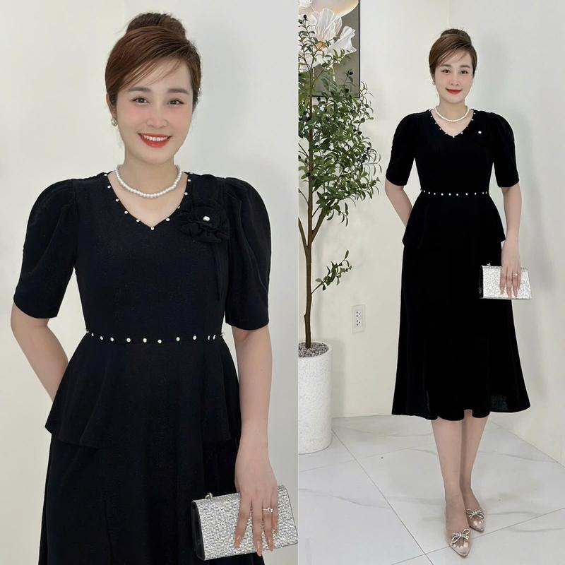 Đầm Trung Niên M672 Vải Nhủ co giãn đính đá DMC cho mẹ đi chơi dự tiệc Ôm gọn Thanh lịch Dress Váy Nữ Đỏ Women  Màu Trắng Thun Lệch Vai 6