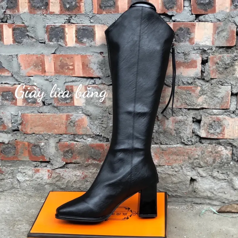 Boot đùi nữ cổ V gót cao 7P chất da mềm A58_611 GiàY Shoes Bốt bố t 4