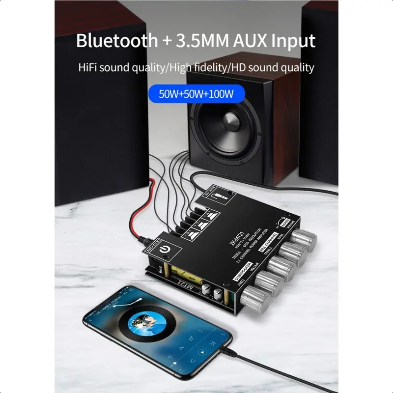ZK-MT21 Bộ Khuếch Đại Công Suất Âm Thanh Bluetooth TPA3116 2.1 Kênh Bluetooth 5.0 50WX2 Công Suất 100W - Phụ Kiện Earphone Phụ Kiện Earphone Nghe Nhạc Mixer【Flash Deal COD】 1