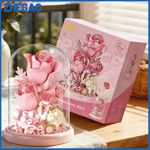 ZHEGAO Bricks Bunga Mainan Blok Bunga Tulip Pink dengan Kucing | Mainan Edukasi Anak Hadiah Ultah