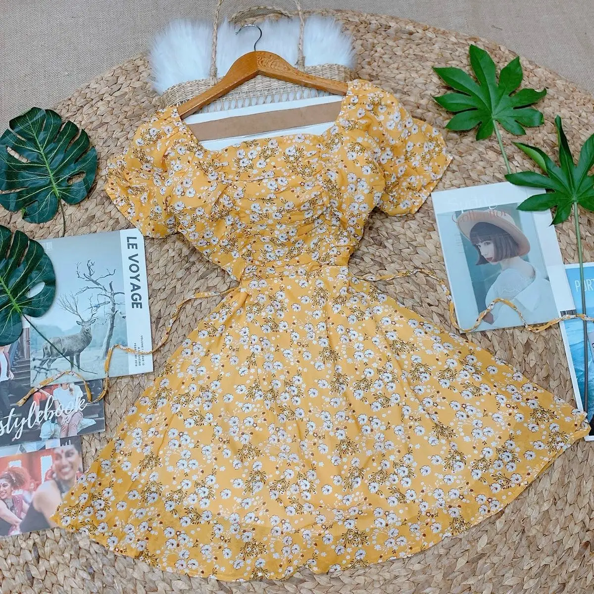 B203 Đầm nữ , váy nữ hoa nhí . Váy nữ xếp ly Women Dress