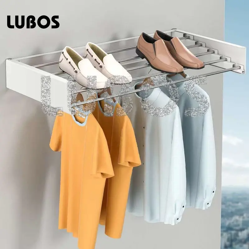 LUBOS Jemuran Baju Invisible Dinding Gantung Lipat Pipih Tarik Apartemen Apartment Space Saving Drying Laundry Room Rack 2