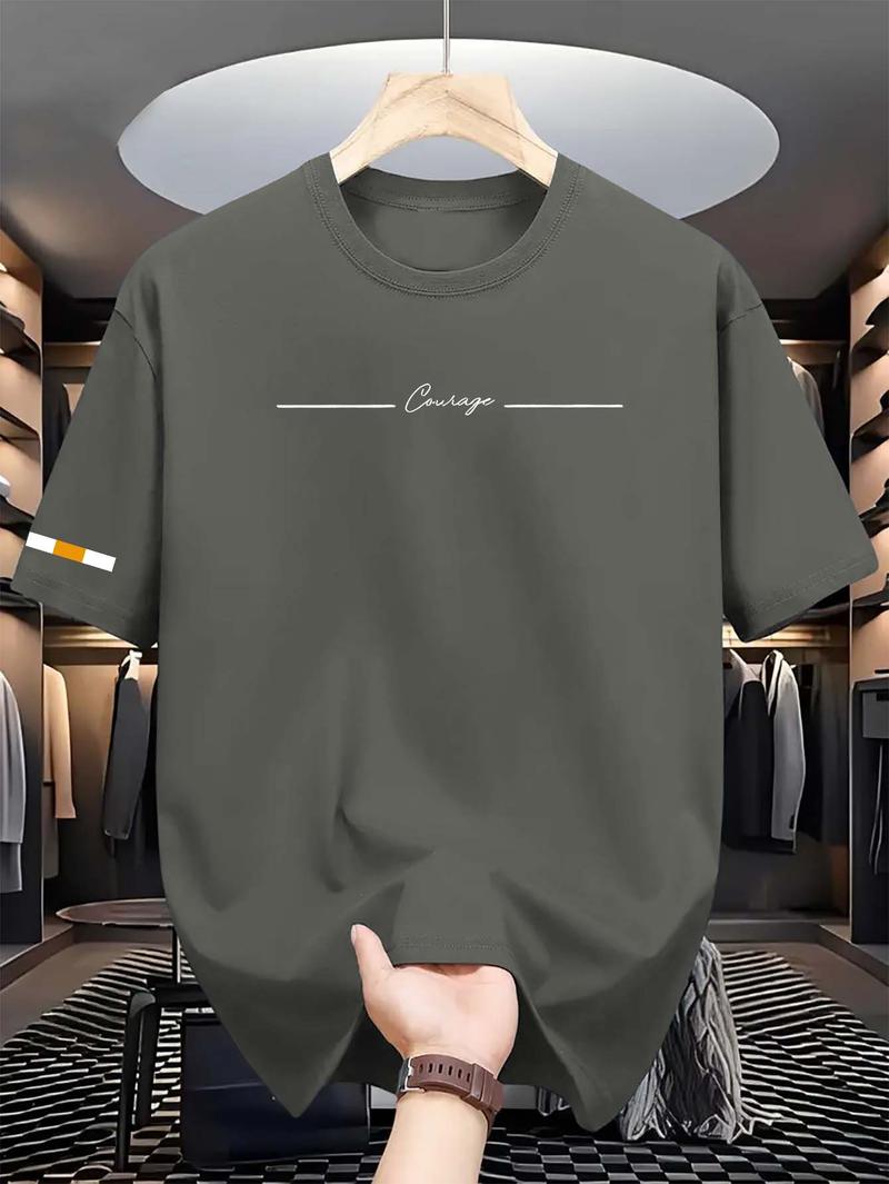 Product Introduction of Unisex Simple Korean Casual Crew Neck T-Shirt, Summer Short Sleeve Polyester Top with Graphic Print, Slight Stretch Knit Fabric, Regular Fit - Stylish Everyday Wear Men's Top 1