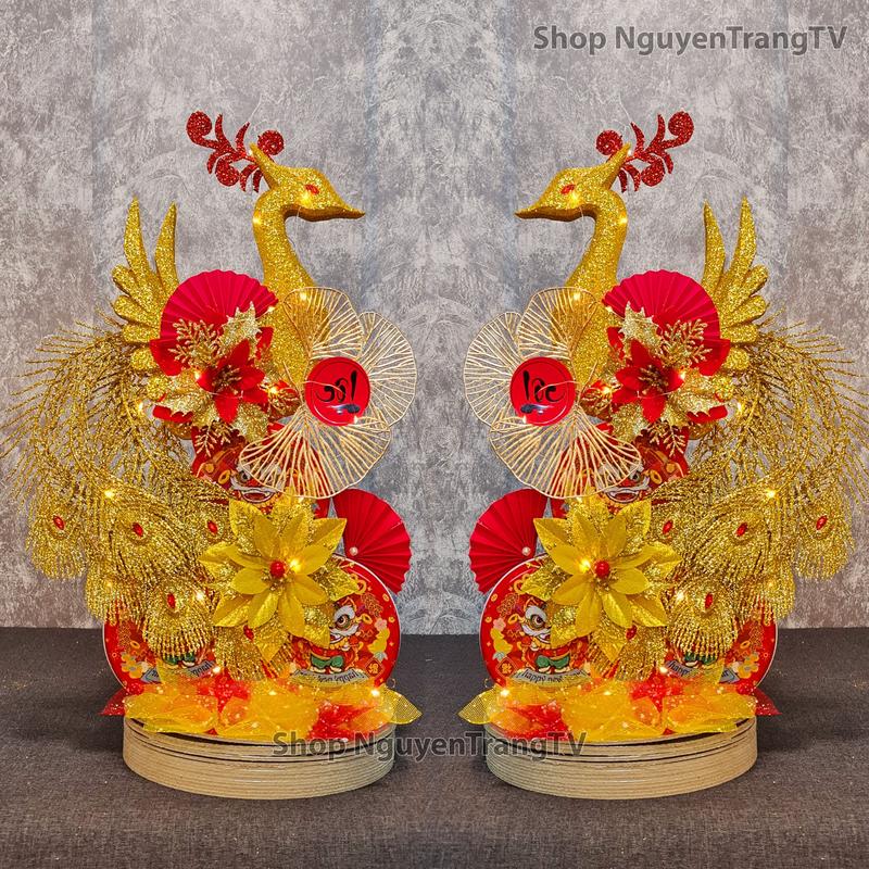 Phụ kiện công phượng có cánh trang trí tháp bánh tài lộc - tặng đèn nháy, keo nến, đế 26cm tháp  bánh tráp  bánh set trang tri tháp  bánh kẹo tết