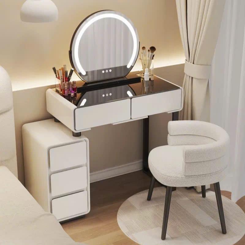 Bàn trang điểm BP10 size 80cm bọc da có gương đèn led Bàn phấn trang điểm hàng nhập khẩu cao cấp đã kèm bàn + ghế + gương viền led.