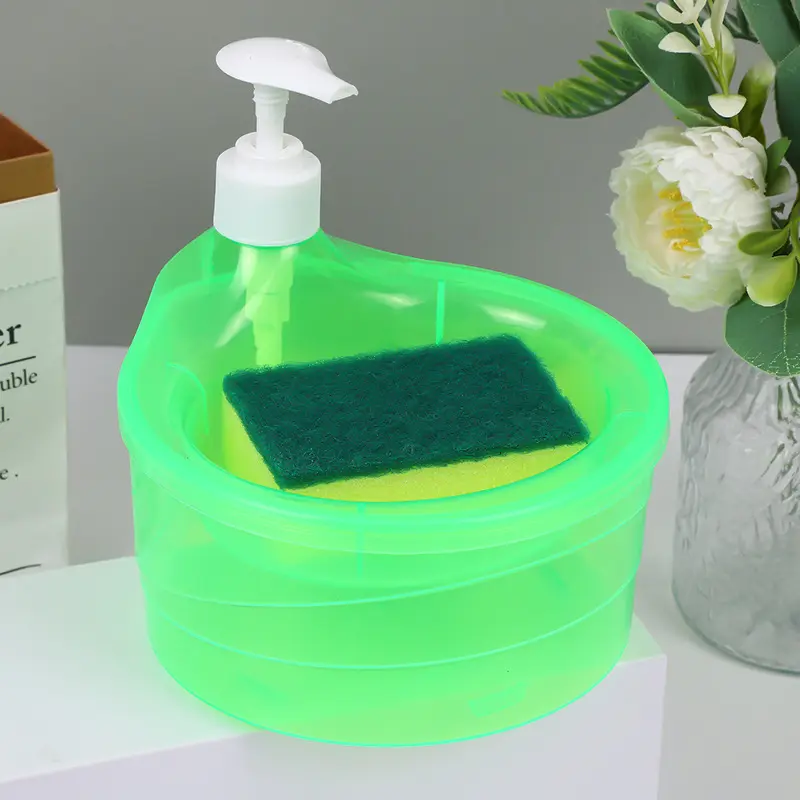 Hộp Bấm Chất Tẩy Rửa Làm Sạch Nhà Bếp, Có Hộp Đựng Bọt Biển, Hộp Đựng Chất Lỏng Tự Động, Hộp Đựng Xà Phòng, Kết Hợp Bàn Chải Rửa Chén 7
