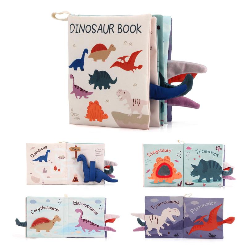 Product Introduction of Dinosaur Tail Cloth Book, 1 Count Early Education 3D Cloth Book, Early Learning Sensory Book, Educational Toy for Boys & Girls 0