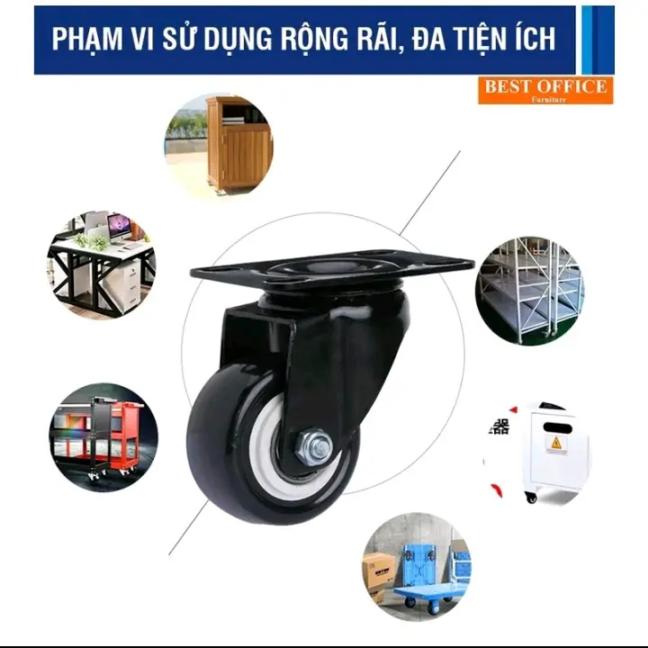 Bộ 4 bánh xe đen viền trắng, chất liệu cao cấp, chịu tải cao, đường kính 40mm/50mm/60mm/70mm 3