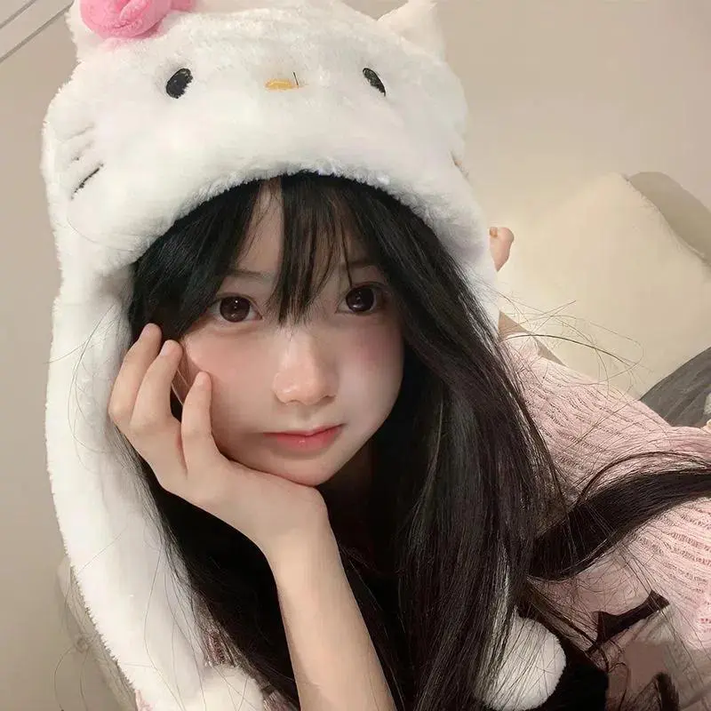 Mũ Nhồi Bông Hình Mèo KT, Phong Cách Kawaii Thiết Kế Hoạt Hình Dễ Thương, Mũ Áo Chui Đầu, Dày Dặn Và Ấm Áp, Có Bảo Vệ Tai, Thích Hợp Cho Bé Gái, Lý Tưởng Làm Quà Tặng
