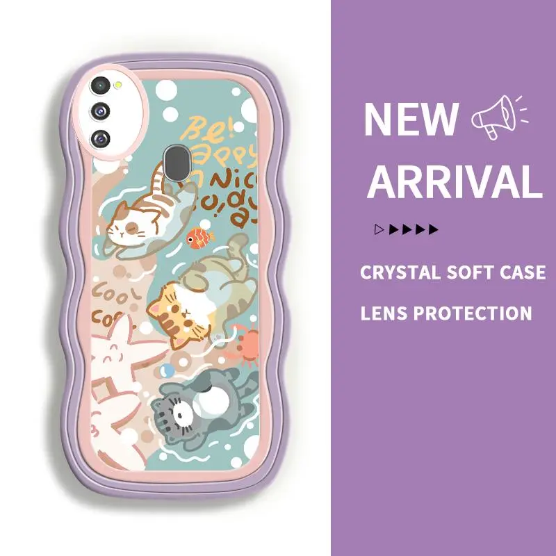Softcase Samsung M30s M01s M02 M04 M10 M10S M11 M12 M14 5G M20 M21 2020 2021 M22 M23 M30 M32 M32 5G M33 M53 M62 Silikon Lens Protection Cute Swimming Cats Case Hp Termurah