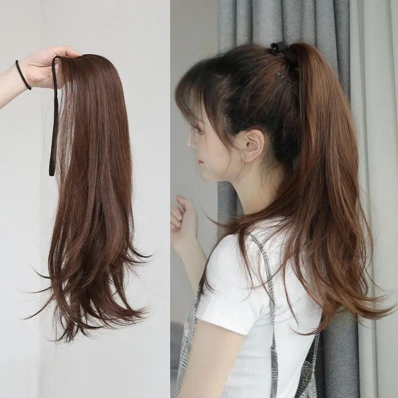 Wig Ponytail Female Curly Hair Bandage Invisible Natural Net Red Braid Micro-volume Length and Short Fake Ponytail High Ponytail