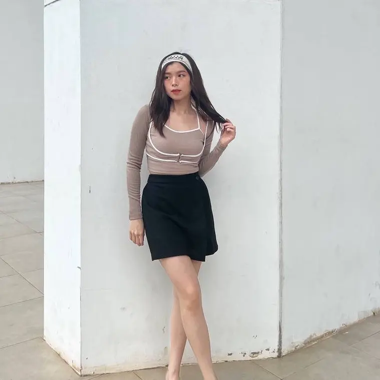 AXEL knit crop top wanita lengan panjang Atasan Knitwear Stretch 5