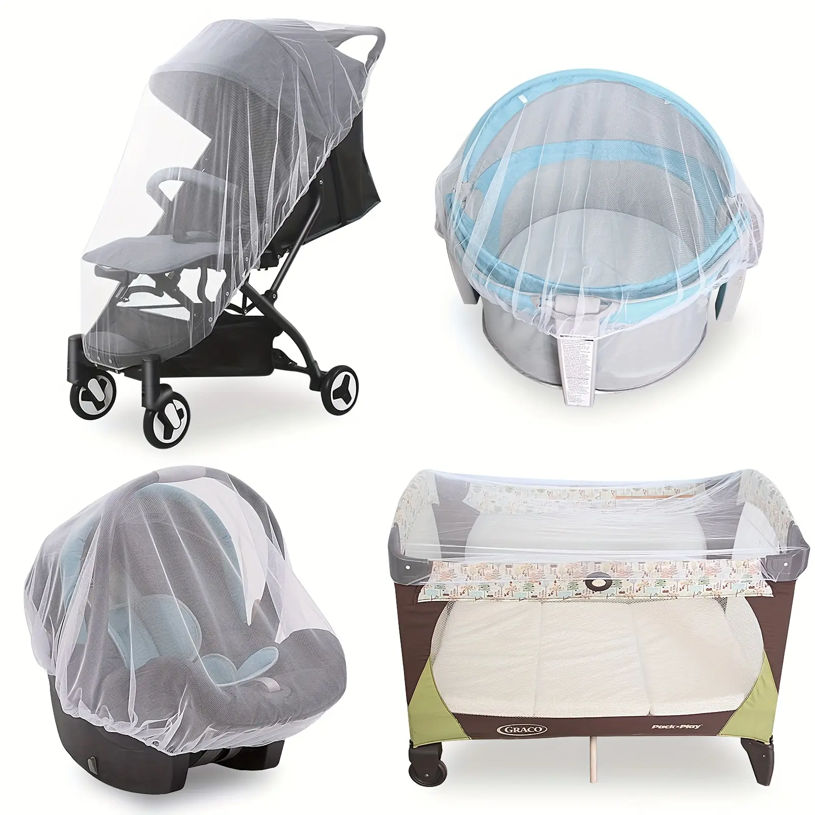 Protect Your From Insects - Portable & Durable Mosquito Nets for Strollers, Bassinets, Cradles & Mini Cribs