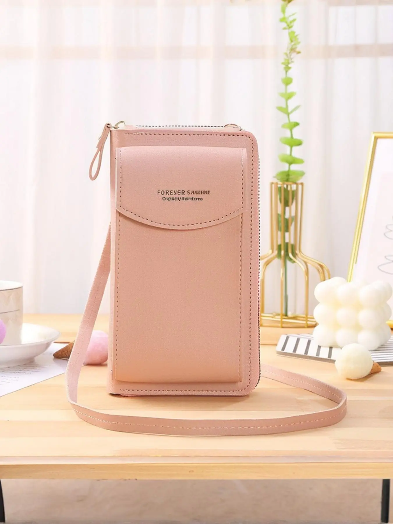 Women's Fashion Plain Letter Tag Decorated Zipper Crossbody Bag, Casual Matte PU Leather Mini Phone Wallet, Solid Color Lipstick Shoulder Bag